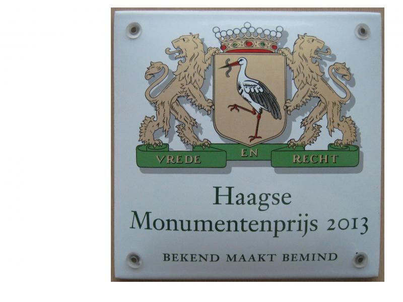 Schildje Monumentenprijs Den Haag 2013